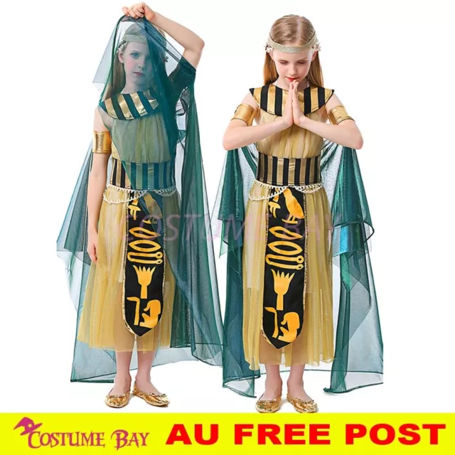 Kids Cleopatra Egyptian Goddess Roman Book Week Fancy Dress Halloween Costume AU