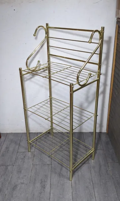 Vintage Mid Century Modern Gold Metal Wire Shelf Baker's Rack Hollywood Regency