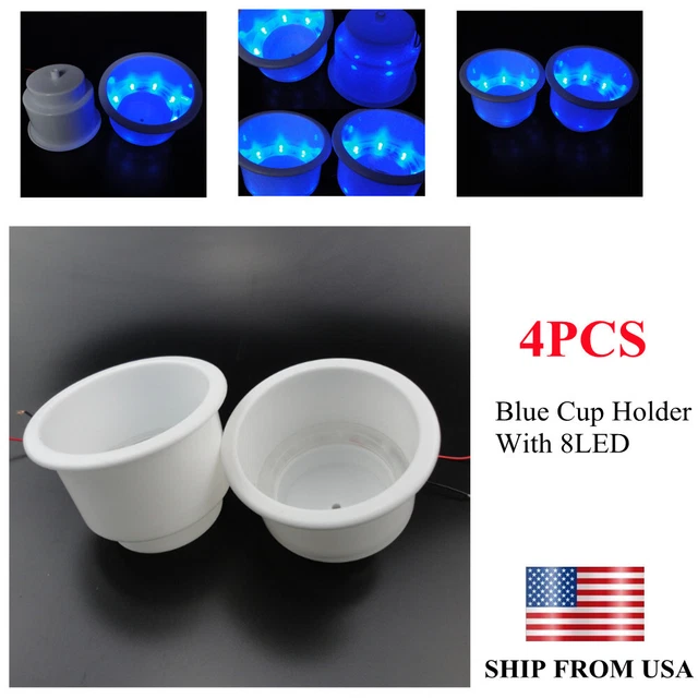 US 4PCS Plastic Cup Drink Holder With 8LED Blue Light Marine Boat Car Camper