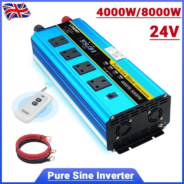 4000W 8000W PURE Sine Wave Power Inverter DC 24V to AC 240V Remote with ...