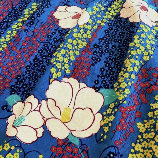 Japanese Kimono Silk Women's Chirimen 150cm Flower Antique