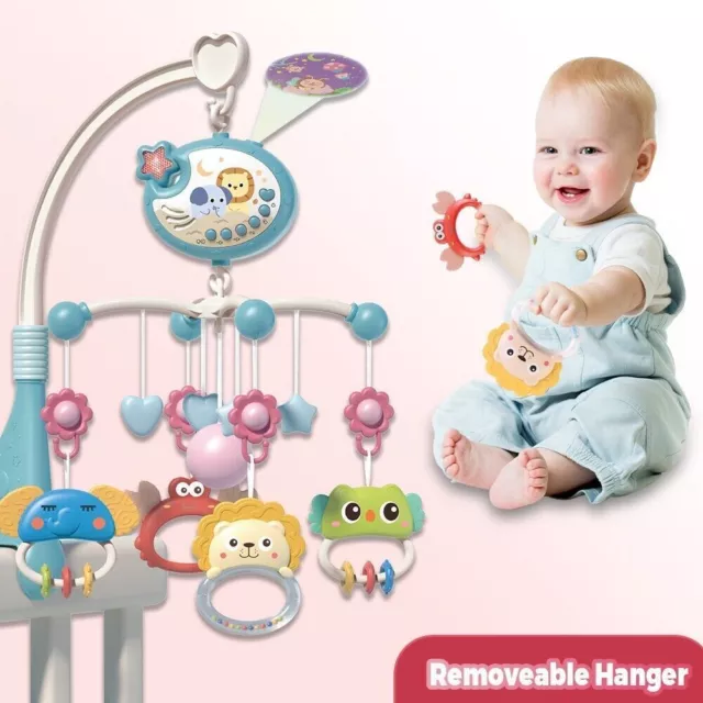 Baby Musical Crib Bed Bell Cot Mobile Stars Dreams Light Nusery Lullaby Toy UK