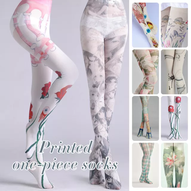 Women Lolita Floral Print Polyester Pantyhose Harajuku Sotckings Opaque Tights