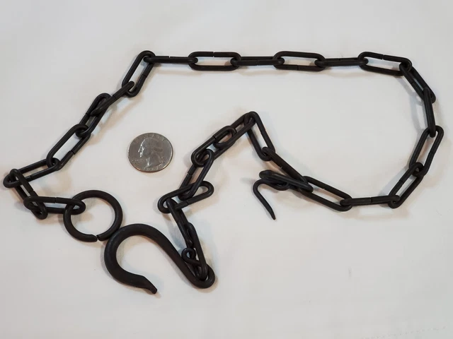 ANTIQUE Japan Flower Forged CHAIN hearth FIREPLACE trammel 2 Hook Wrought Iron