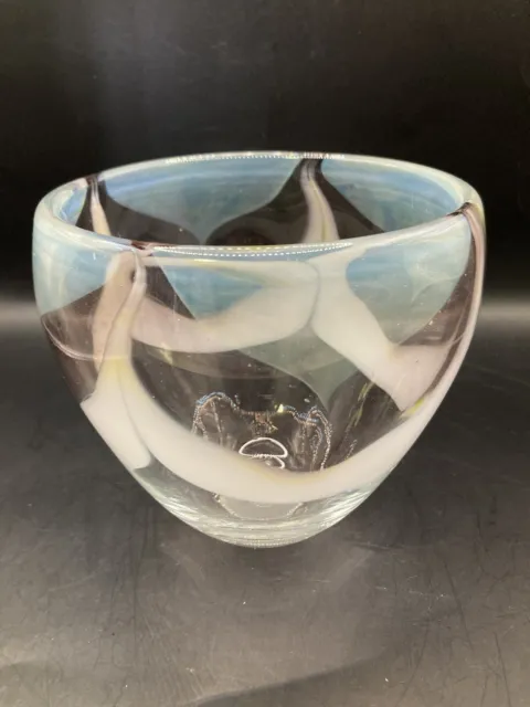 DAVID R BOUTIN Signed Studio Art Glass Hand Blown Vase Vtg Rainbow Glassworks