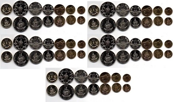 Vanuatu - 5 pcs x set 7 coins 1 2 5 10 20 50 100 Vatu 2002 - 2009 UNC Lemberg-Zp