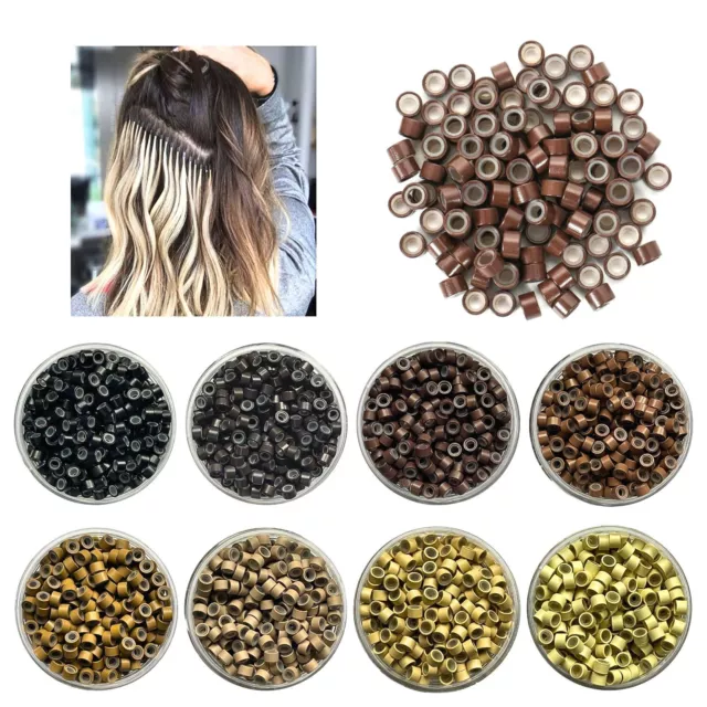 Silicone Lined Micro Beads Rings Link Tip Loop Hair Extensions 4mm, 4.5mm, 5mm