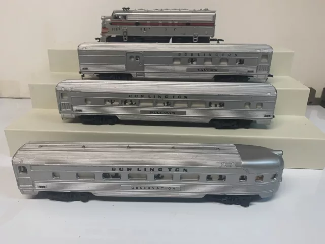 TYCO HO Vintage 3 Car 1 Loco Burlington Passenger Electric Train Set Runs