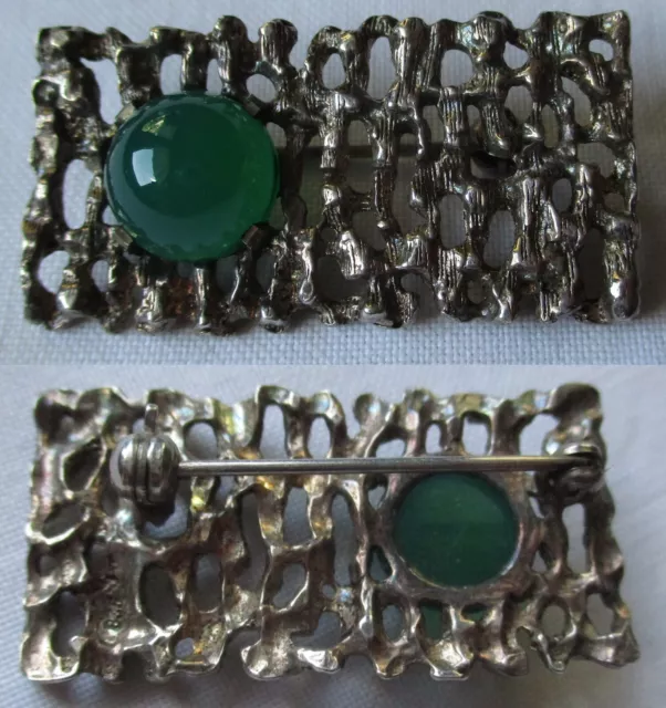 charmante 835er Silber Brosche mit grünem Schmuckstein (125270)