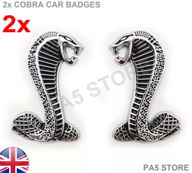 2x Cobra Schlangenabzeichen Flügel - silber & schwarz - Auto Van Fahrrad Emblem universal passend