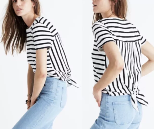 Madewell Striped Tie-Back Tee T-Shirt Top Womens XXS Black White