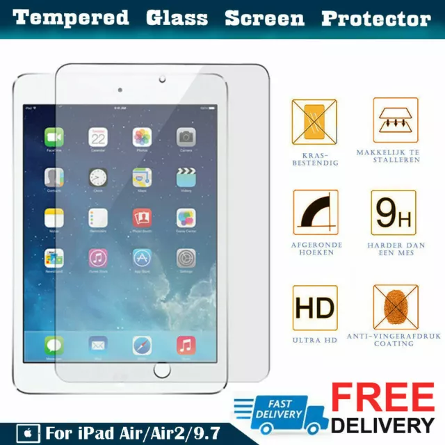 Genuine Premium Tempered Glass Film Screen Protector For iPad Air / Air2