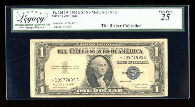 DBR $1 1935-G Silver STAR Fr. 1616* No Motto Legacy 25 Serial *10977499G