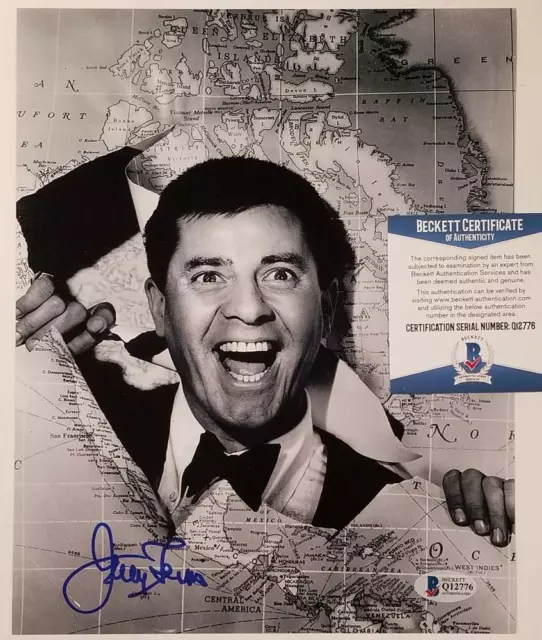 Jerry Lewis signed 8x10 Photo Map Comedy Actor Autograph ~ Beckett BAS COA