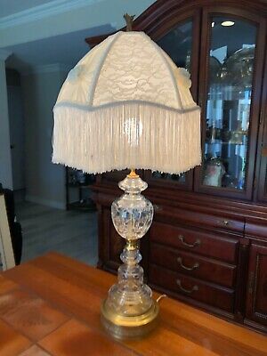 Vintage Mid Century Cut Crystal and Brass Lamp, 23" Tall (Bottom to Socket)