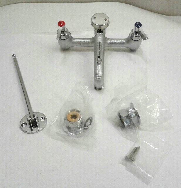 Waterloo 750FMS8 Wall-Mount Mop Sink Faucet 8" Centers 6-1/2" Nozzle W/Pail Hook