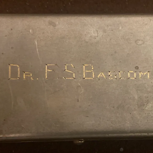 1901 Dr FS Bascom German Silver Hypodermic Syringe Case Owner Name Hand Stamped