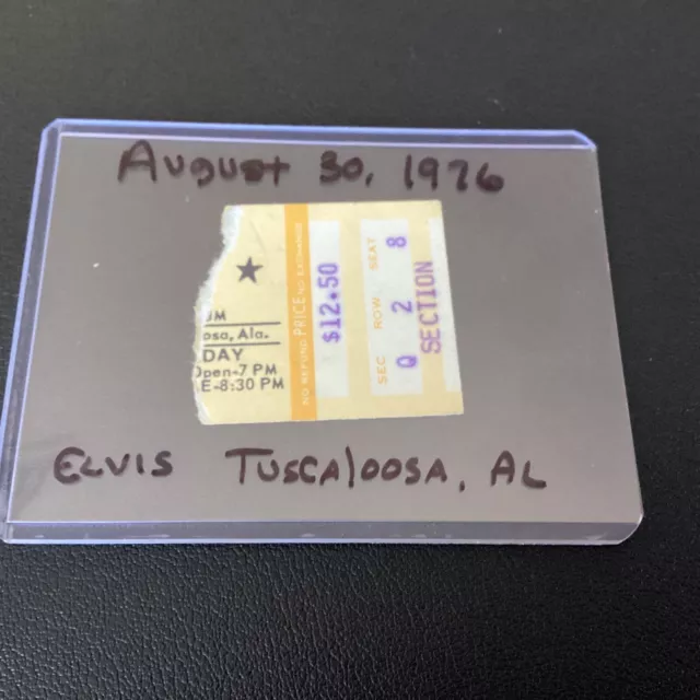 Elvis Ticket Stub Tuscaloosa Alabama August 30, 1976  / Direct From Memphis