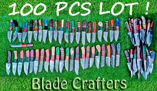 100 Pcs Lot! Custom Handmade Damascus Steel Blade Camping Skinning Hunting Knive