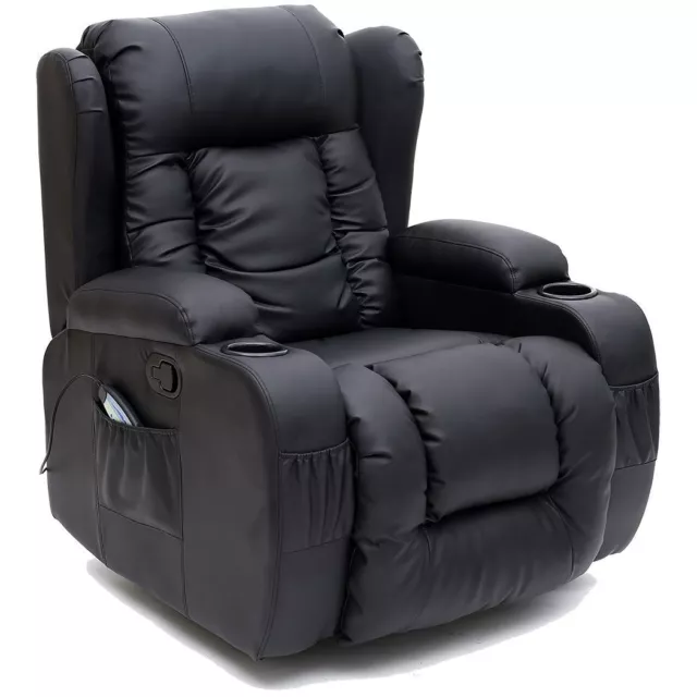 Caesar 10 In 1 Winged Leather Recliner Chair Rocking Massage Swivel Heated