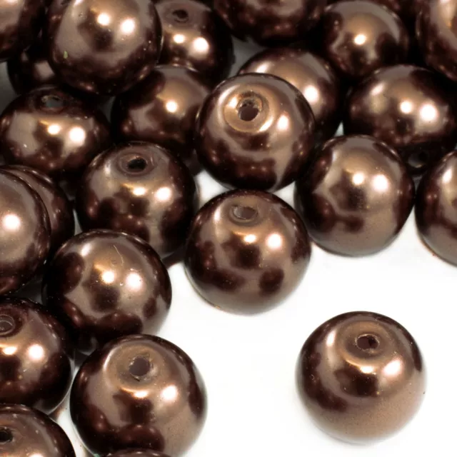 CHOCOLATE BROWN Round Glass Pearl Beads PREMIUM 200x4mm 140x6mm 100x8mm 80x10mm
