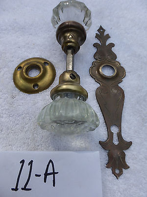 Vintage Victorian/Deco Door plate brass Rosette 2-12 pt crystal knobs-SET 11-A