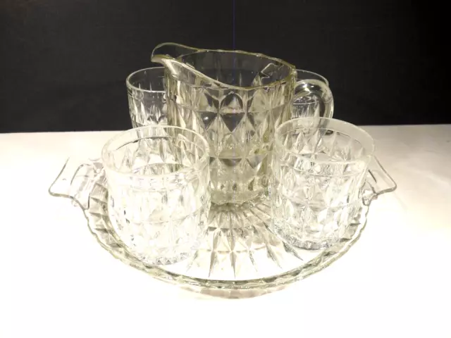 Jeanette Windsor 6pc. Clear Depression Glass Pitcher, 4 Tumblers, Serving Tray