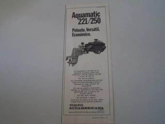 advertising Pubblicità 1971 AQUAMATIC 221/250 VOLVO SUDAMERICANA