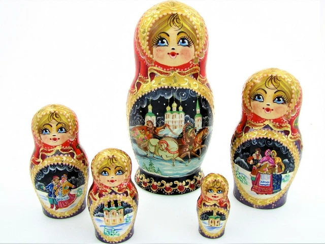 Poupées Gigognes Russes – 7 Pièces – Les Roses – Peintes à La Main Par Timofeeva