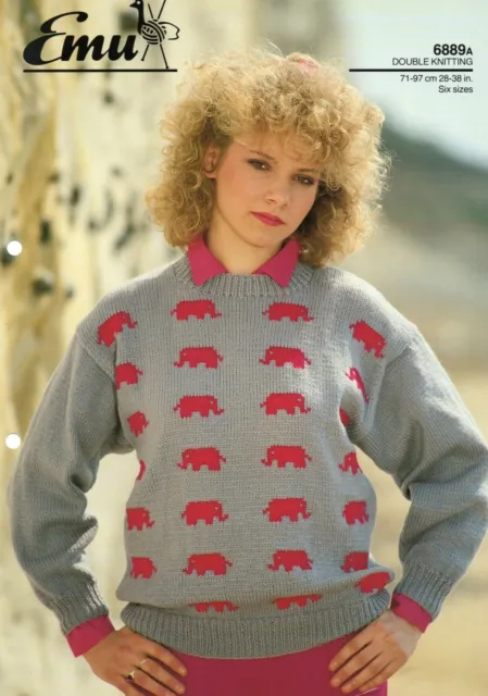 ~ Suéter con motivo de elefante patrón de tejido emú para dama ~ 28"" ~ 38" ~