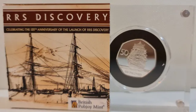 RRS Discovery 50p Silver Proof From SG&SSI 2021 Scott & Shackleton In Case +COA