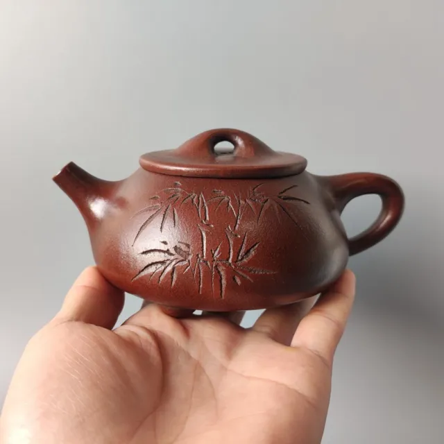 Chinese Yixing Zisha Clay Teapot Carved Bamboo Leaf Pot Gu Jingzhou 400ml