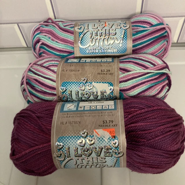 Lote de 3 madejas de fantasía y fresa violeta 100 % algodón I Love This hilo de algodón
