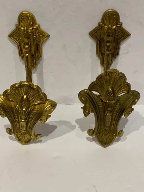 Antique pr French gilt bronze curtain tie back hooks Louis XVl 19thC QUALITY 5”