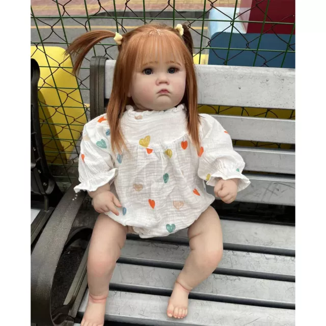 Handmade 25 Inch Lifelike Reborn Baby Doll Finished Cute Girl Long Yellow Hair