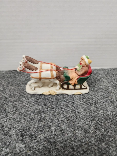 1991 Lefton Colonial Christmas Village Horse Drawn Sleigh Ride Couple 00216 1991 Lefton Colonial Christmas Village Horse Drawn Sleigh Ride Couple 00216