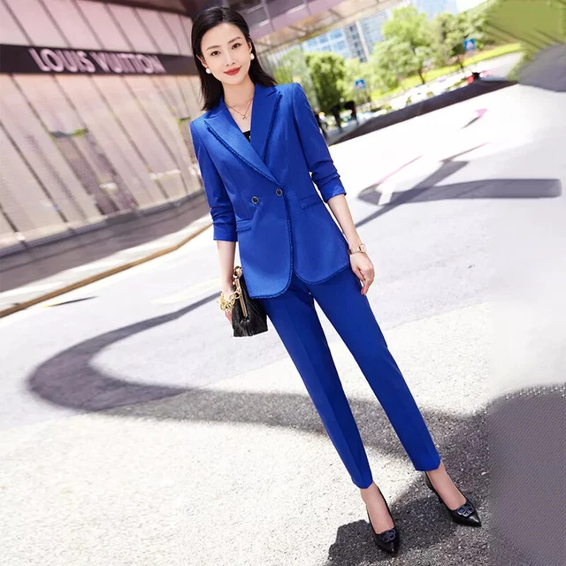 Tailleur 2 Pièces Femme Paulo Due - Veste Blazer Et Pantalon Large Doublés - Pour Bureau, Mariage, Événements
