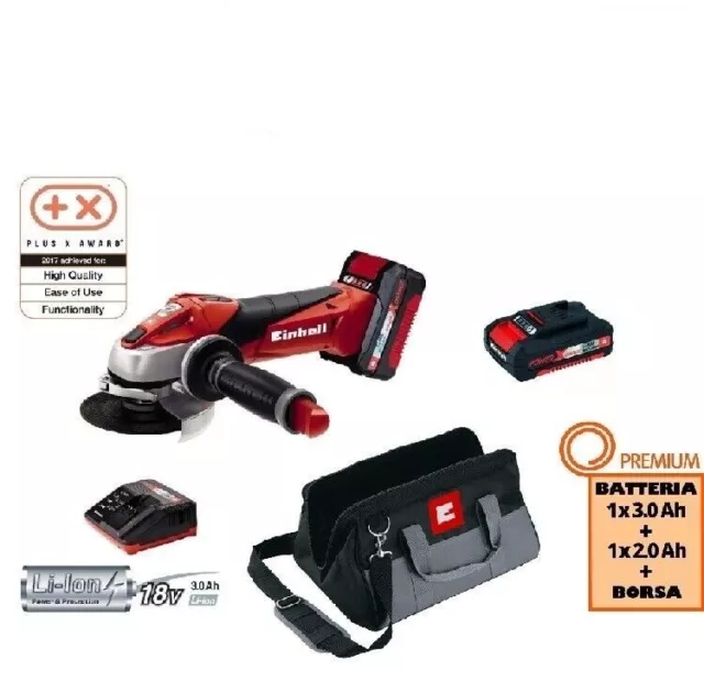 Smerigliatrice angolare/Flex 115mm a batteria 18V Lion 3,0 Ah + 2,5 Ah con borsa