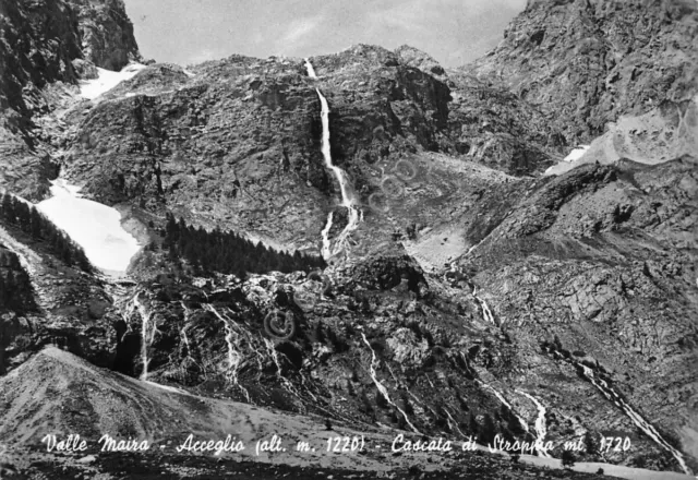 Cartolina Valle Maira Acceglio Cascata di Stroppa anni '60