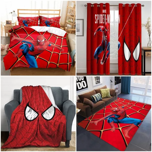 Spiderman Superheld Bettdecke Bettwäsche Set Teppich Boden Matte Decke Vorhänge