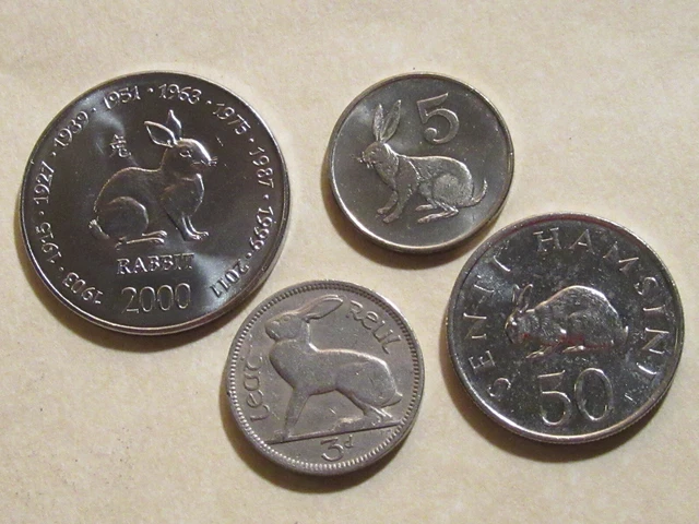 Rabbit coin 4 coins all very nice 3 unc  animal coins nice