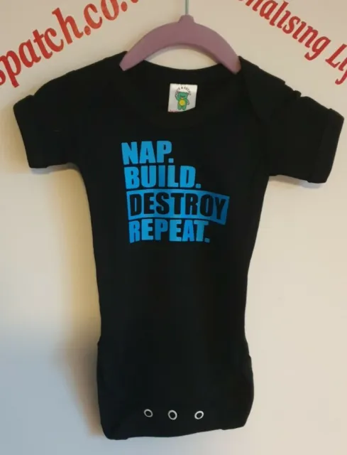 Nap Build Destroy Repeat Black Bodysuit ONE OFF perfect gift new baby shower 