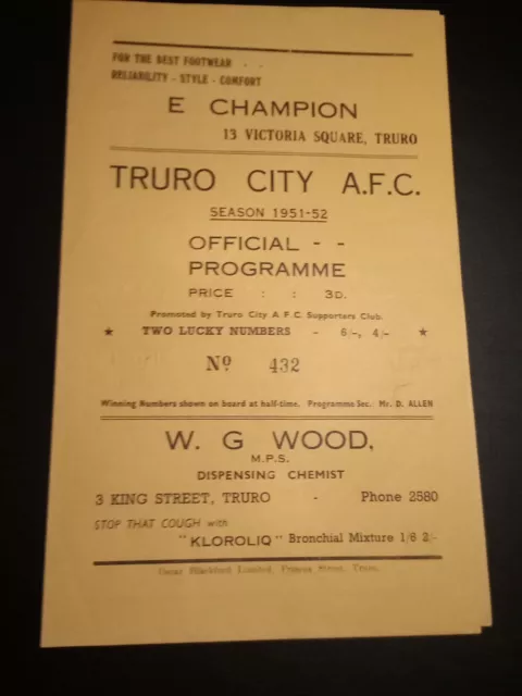 Truro City v Newquay 1952 Non League