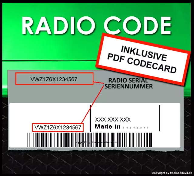 █►Radio Unlock Code passend für VW RNS310 RNS315 RNS510 RNS810 RNS850 MFD MCD...