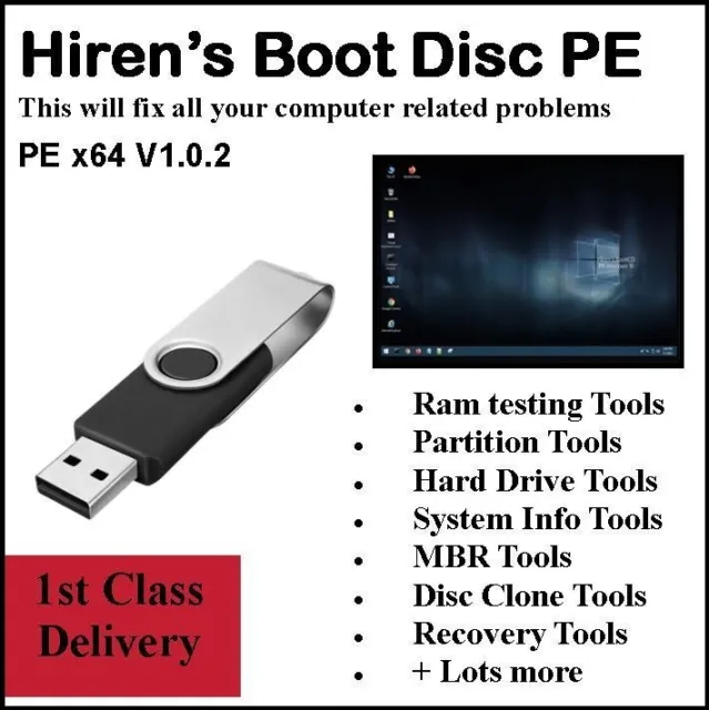 Hirens Boot CD PE x64 V1.0.2 Repair Recovery Password Reset Tool 7/8/10/11