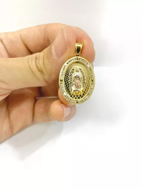 14K Gold Filled CZ Virgen de Guadalupe Pendant Charm Medal Dije de la Virgencita
