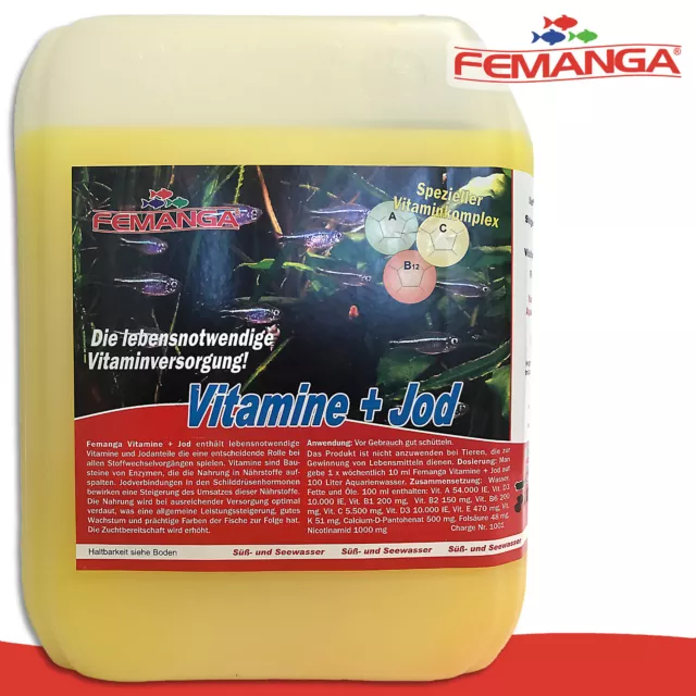 Femanga 5000ML Vitaminas + Yodo Dulce & Agua de Mar Marino Peces de Acuario