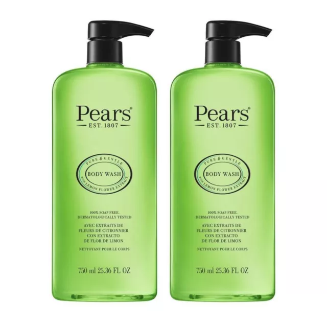 Pears Pure and Gentle Body Wash with Lemon Flower Extract, 750ml (Pack of 2)