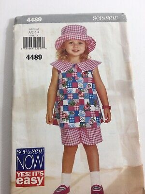 1996 Butterick See & Sew 4489 VTG Sewing Pattern Child Top Shorts Hat Size 2 3 4 2