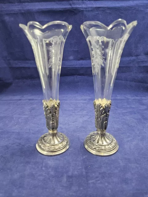 Paire de vase soliflore cristal et métal argenté SAGLIER Frères et Cie. 19 ème